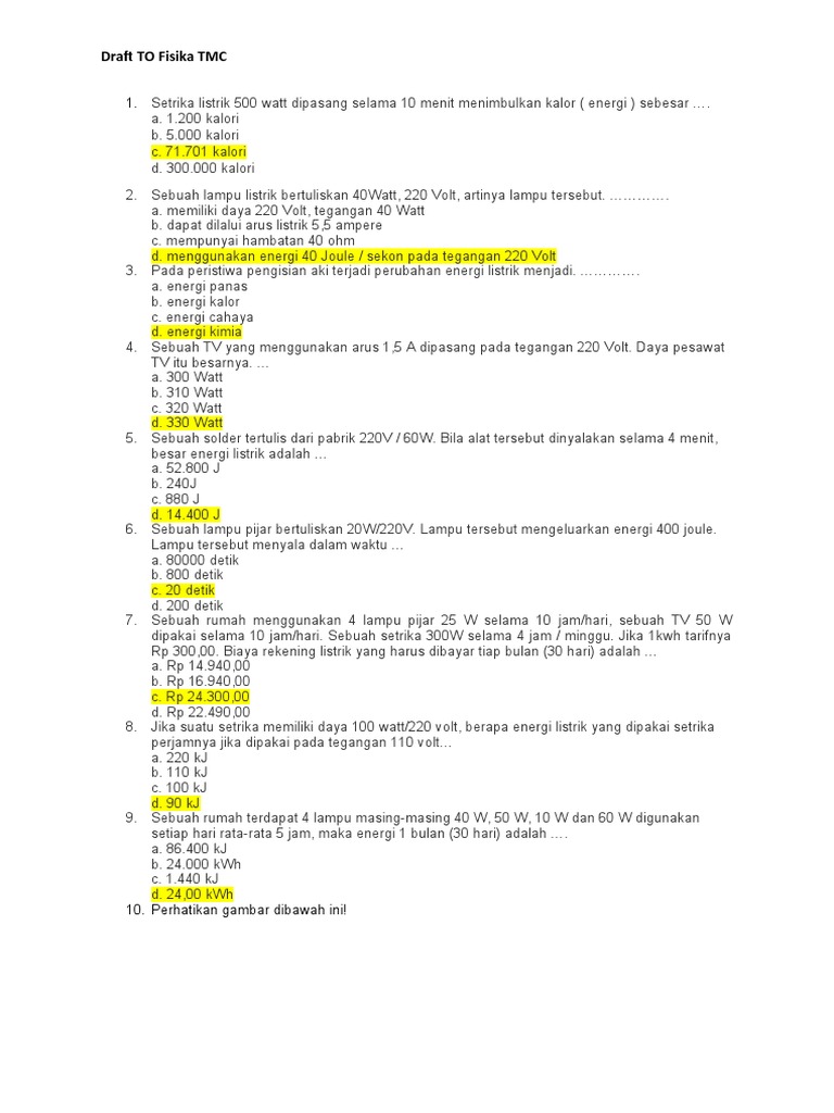 Soal Energi Listrik Kelas 9 | PDF | Sains & Matematika | Teknologi ...