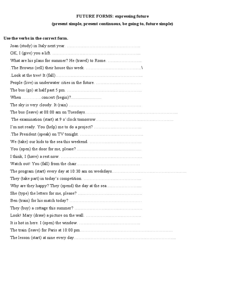 Future Forms Exercises Worksheet | PDF