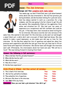 A Job Interview Reading Comprehension