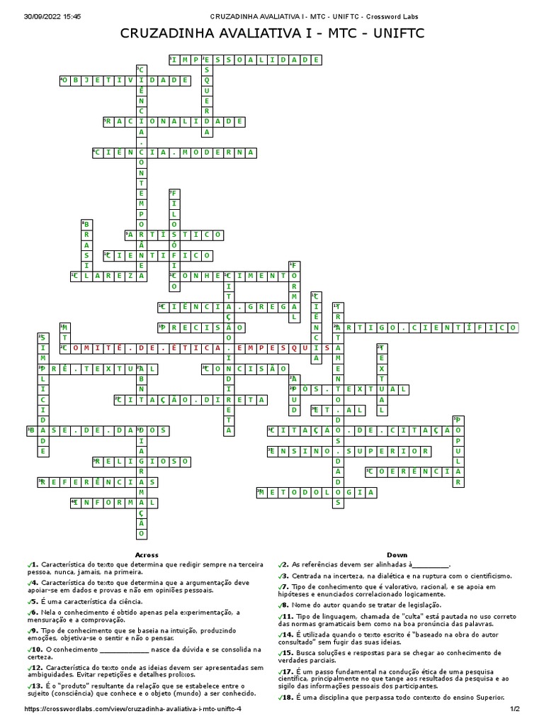 Palavras cruzadas on-line com Crossword Labs 