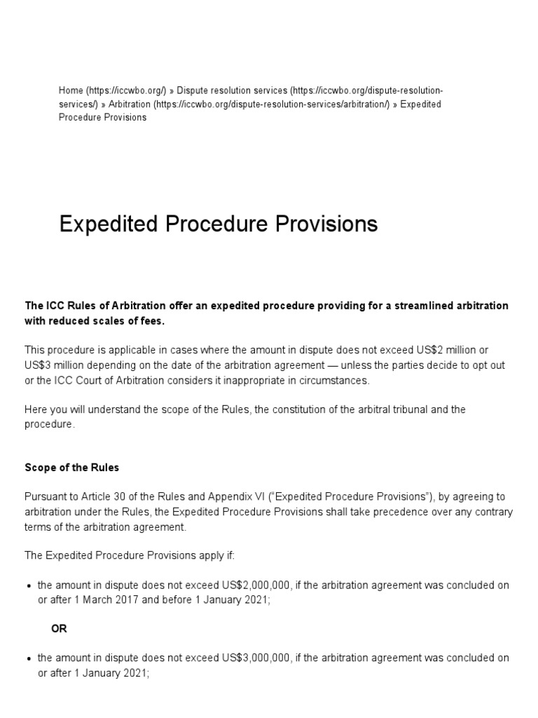 Expedited Procedure Provisions ICC International Chamber of Commerce PDF