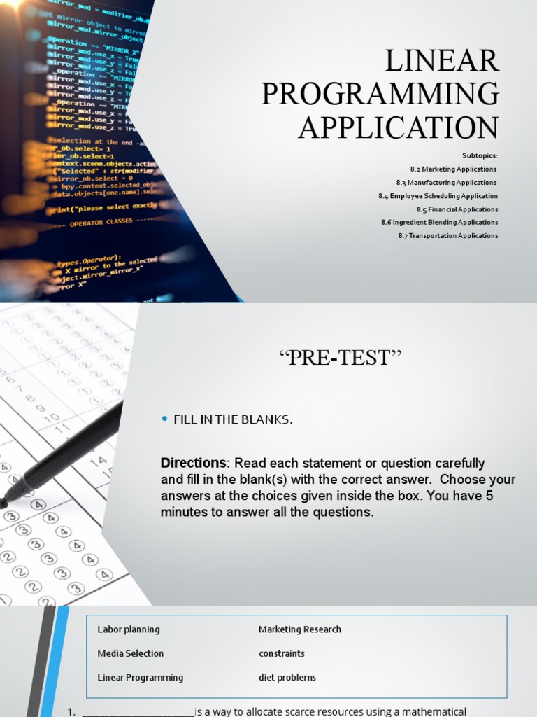 Linear Programming Application PPT Report | PDF | Linear Programming ...