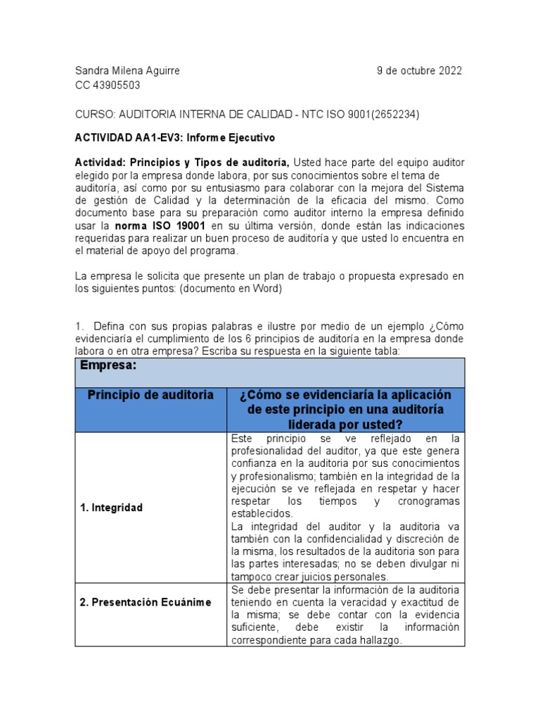 Principios y Tipos de Auditoría ISO 9001 | PDF | Auditoría | Contralor