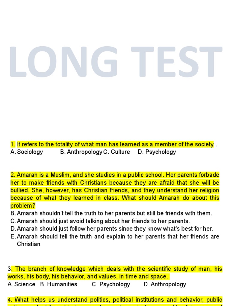 Long Test | Download Free PDF | Science | Sociology