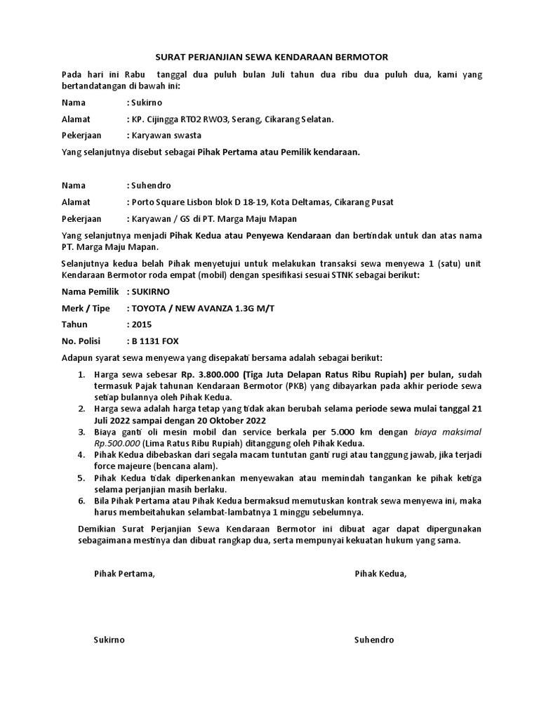 SURAT SEWA KENDARAAN BERMOTOR PDF