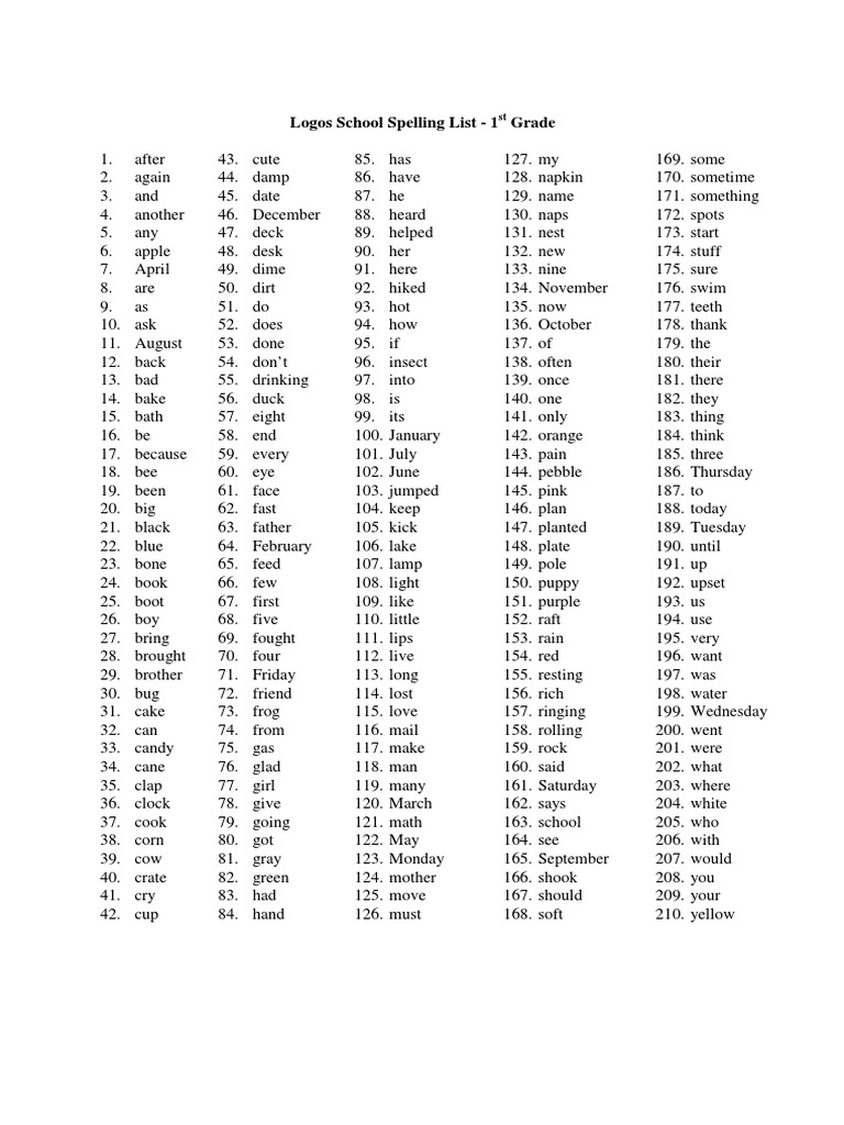 1st Grade Words Pdf