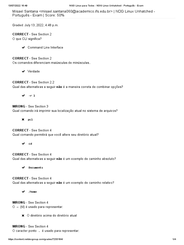 Resultados do Exame NDG Linux Unhatched | PDF | Linux | Arquitetura de ...