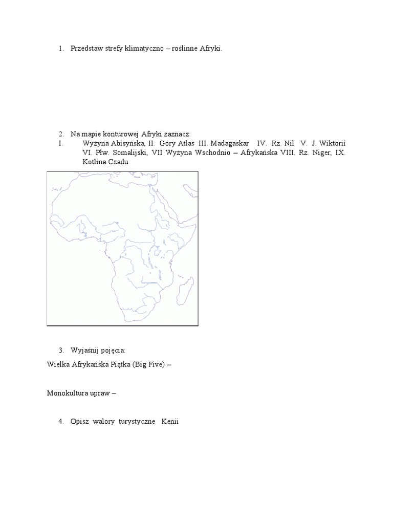 Afryka Sprawdzian Klasa 8
