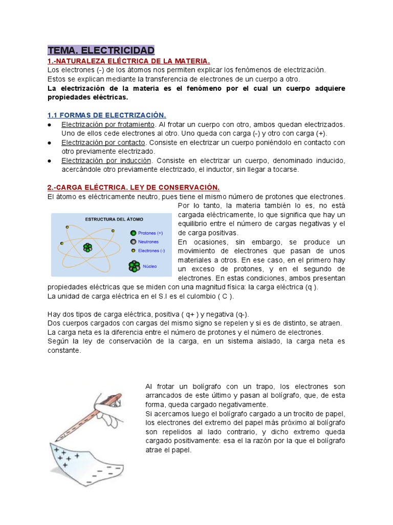 Carga Electrica PDF Carga eléctrica Átomos