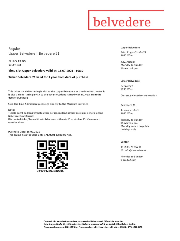 Belvedere Tickets PDF