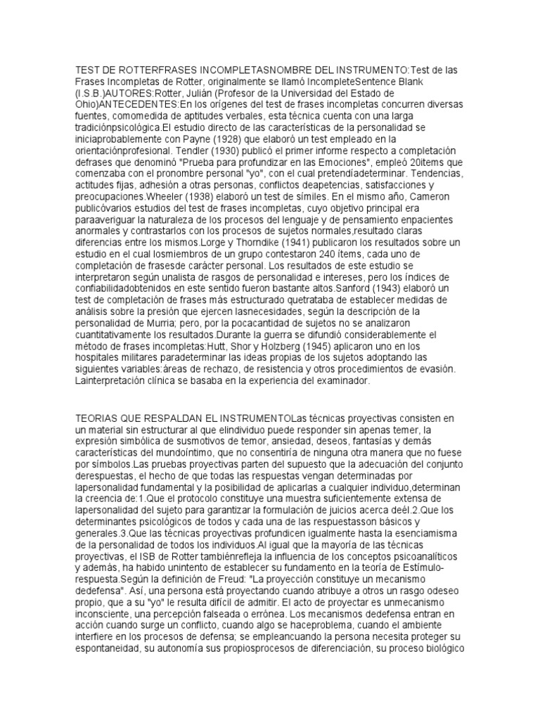 Manual Test de Rotter Frases Incompletas | PDF