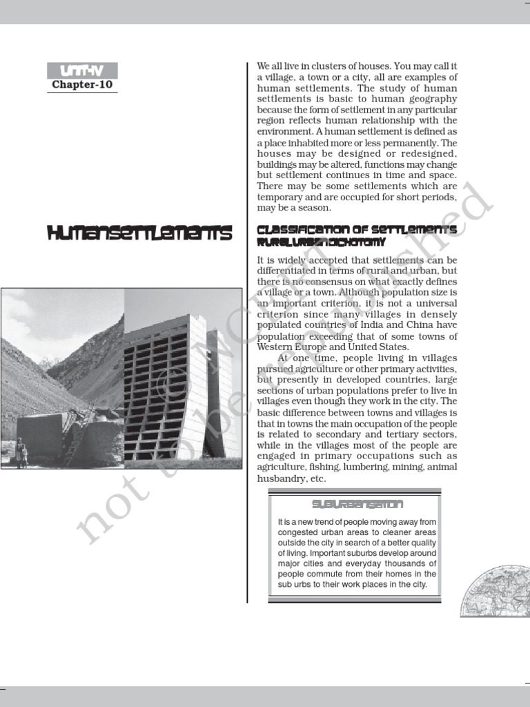 © Ncert Not To Be Republished: Human Settlements | PDF | Slum | Urban Area