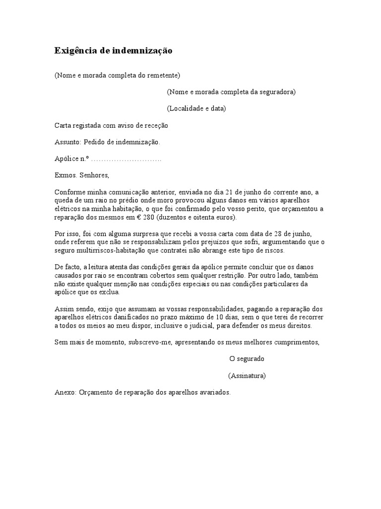 Exigência de Indemnizacao | PDF