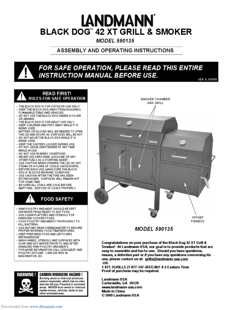 Landmann BLACK DOG 42 XT Assembly and Operating Instructions Manual