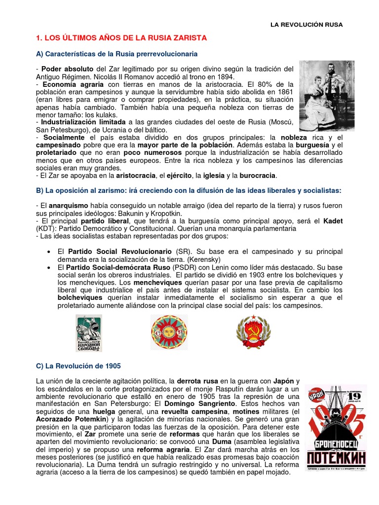 Apuntes Revolución Rusa 4eso | PDF | Vladimir Lenin | Imperio ruso