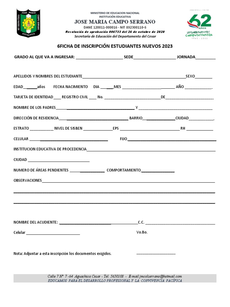 Ficha de Inscripción 2023 PDF