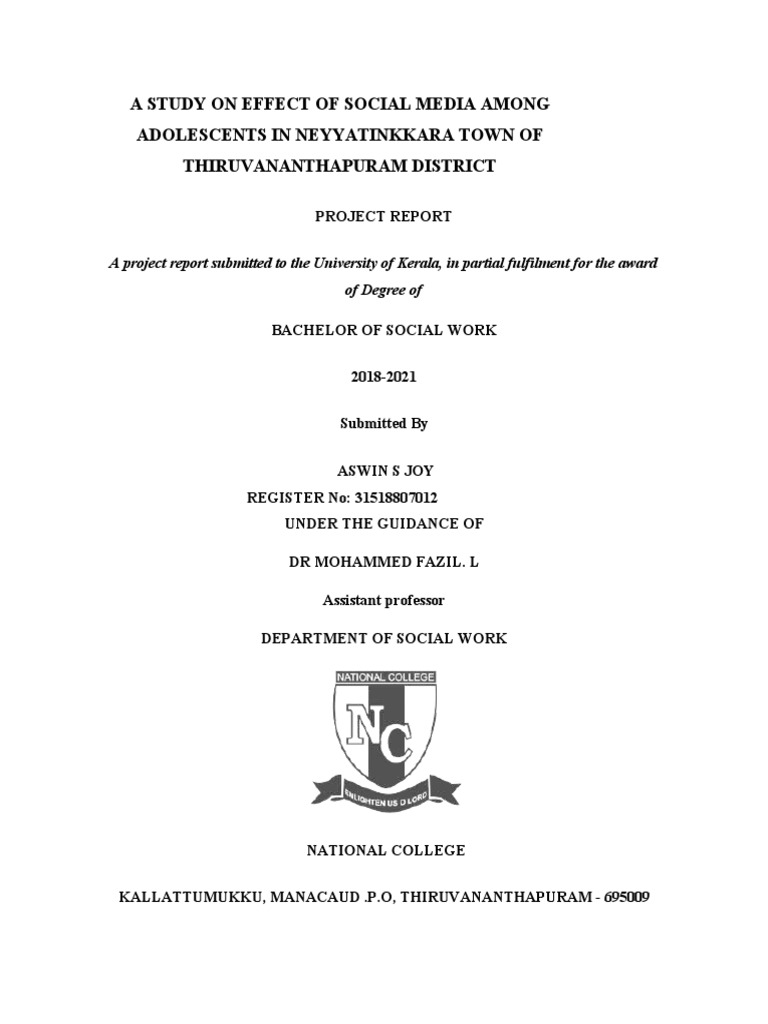A Study On Effect of Social Media Among Adolescents in Neyyatinkkara ...