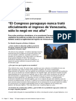Página 12 Dialogos "El Congreso Paraguayo Nunca Trató Oficialmente El Ingreso de Venezuela, Sólo Lo Negó en Voz Alta" Coyuntura Paraguaya