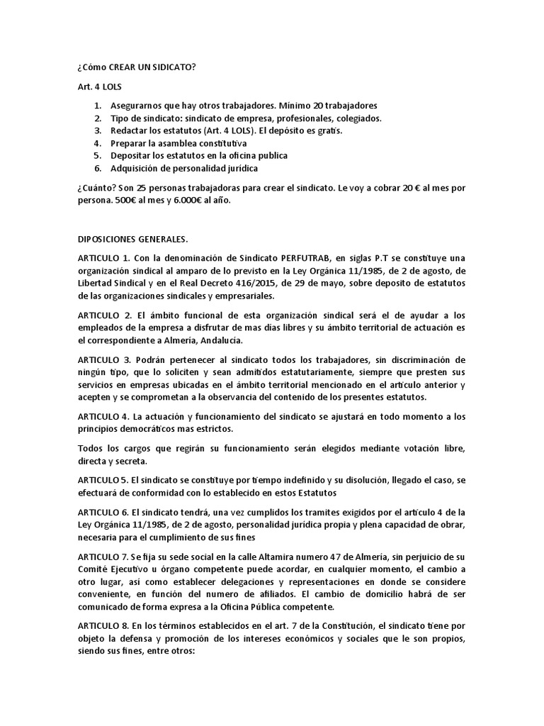 Cómo crear un sindicato en España | PDF | Sindicato | Gobierno