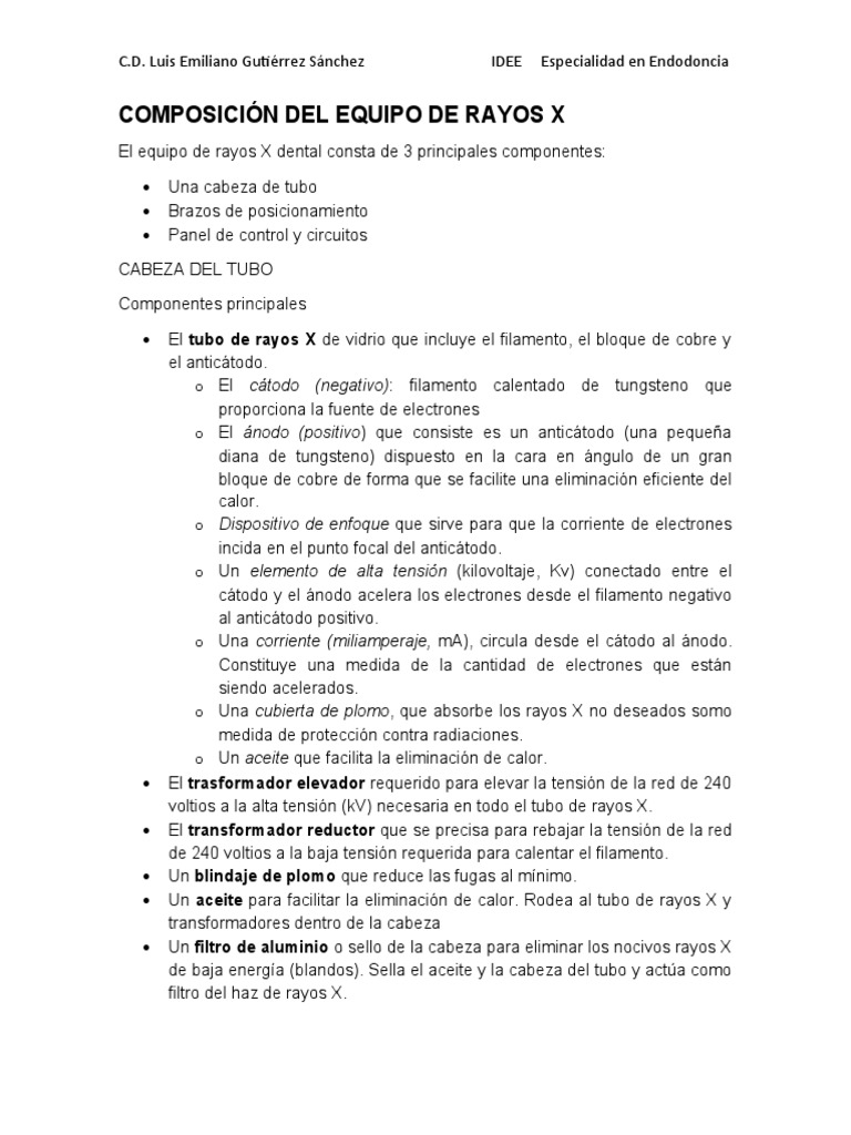 Componentes y características de los equipos de rayos X y películas