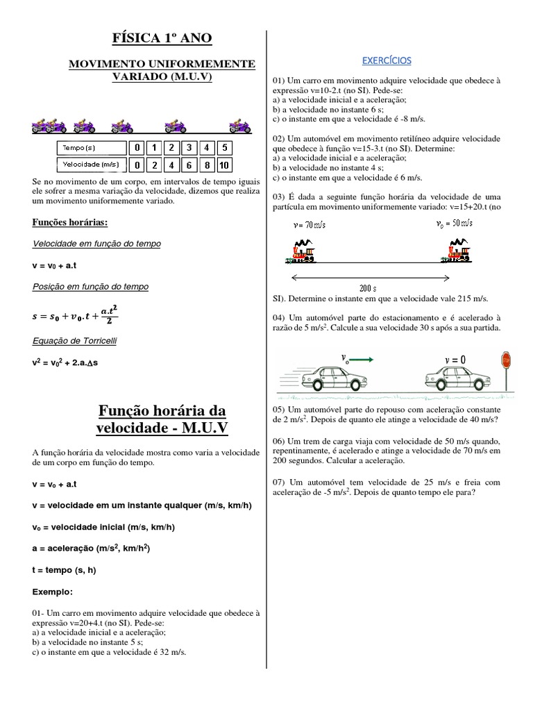 Movimento Uniformemente Variado: M.U.V. | PDF | Velocidade | Aceleração
