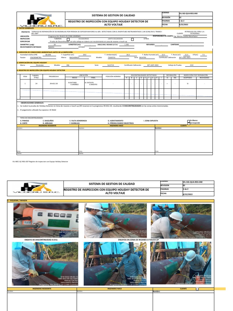 Vil sig qua reg 040 registro de inspeccion con equipo holday detector
