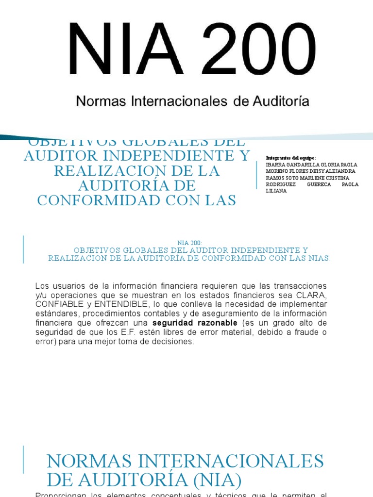 Objetivos del Auditor y Normas NIA 200 | PDF | Auditoría | Contralor