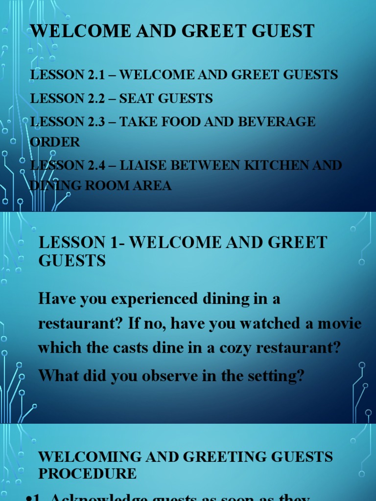 Welcome And Greet Guest Pdf Restaurants