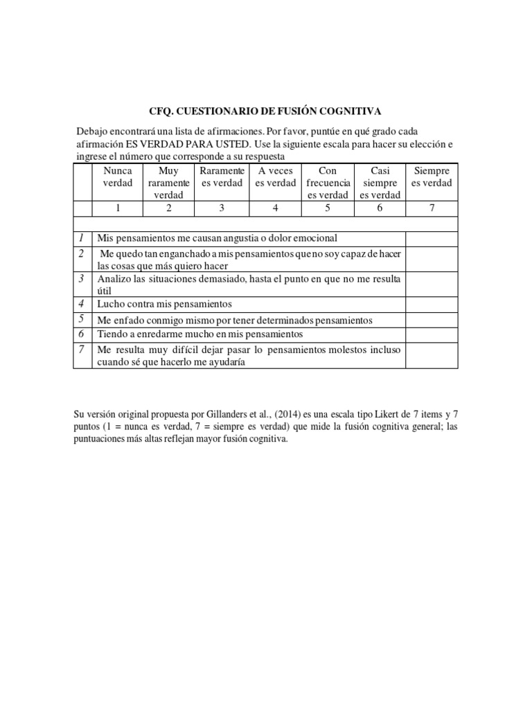 Cfq. Cuestionario de Fusión Cognitiva | PDF