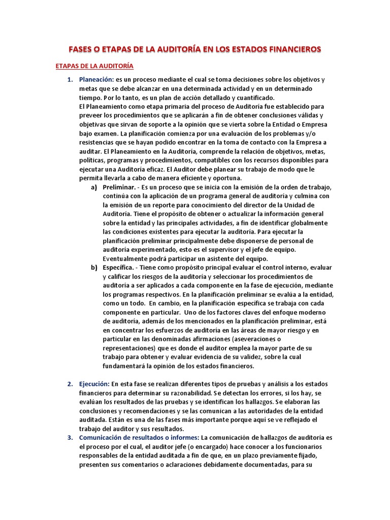 Etapas de la Auditoría Financiera | PDF | Auditoría | Planificación