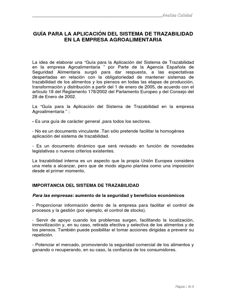 Guía para La Aplicación Del Sistema de Trazabilidad en La Empresa ...