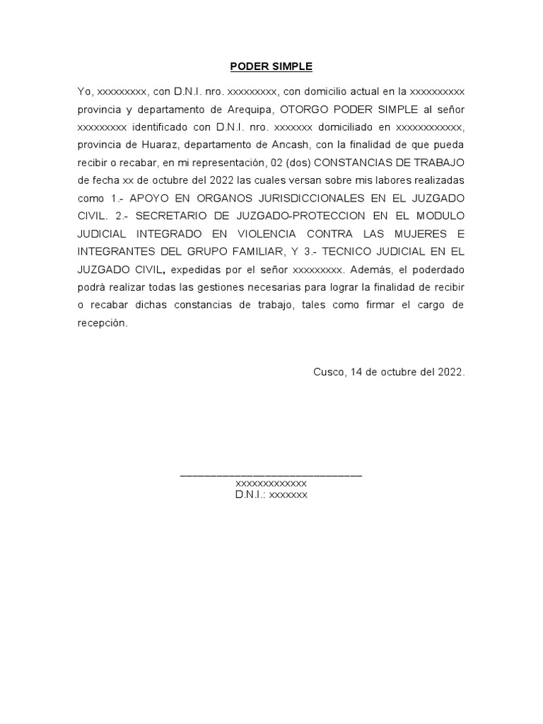 Poder Simple para Recoger Constancias Laborales | PDF