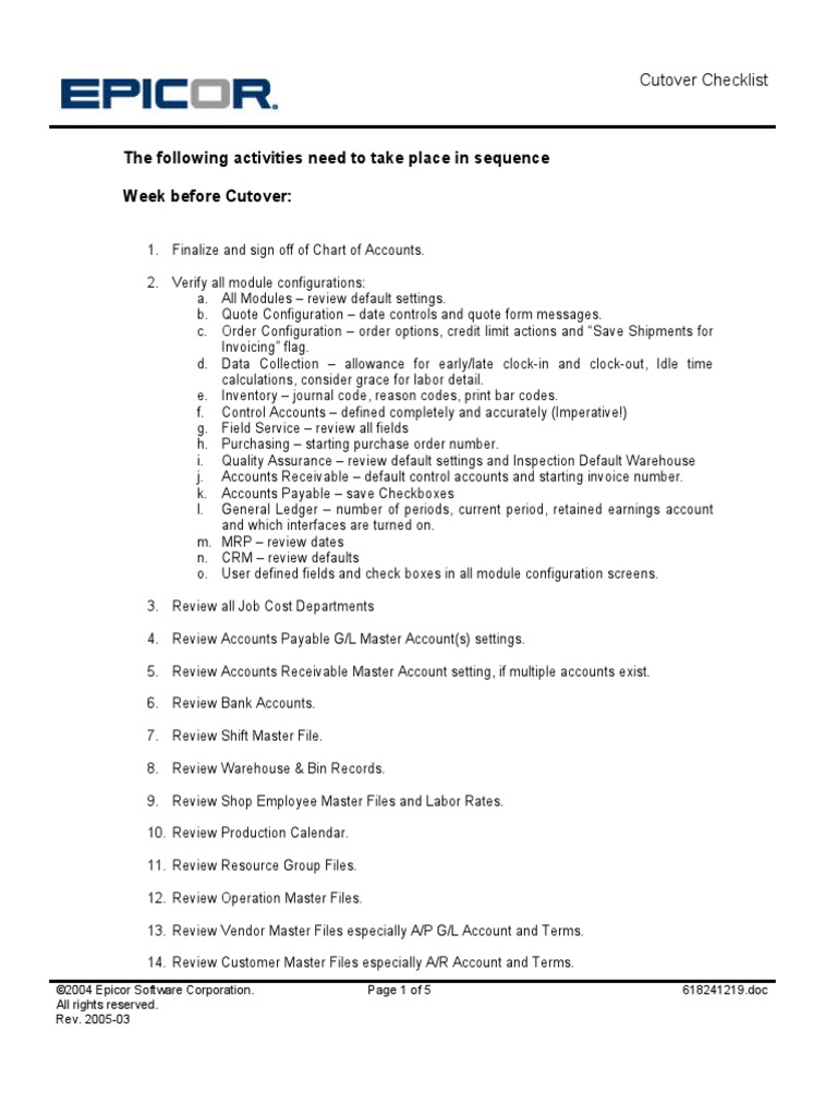 Cutover Checklist Template | PDF