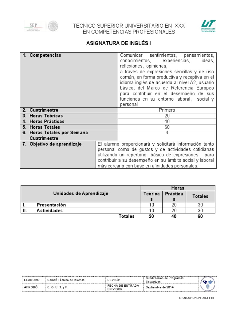 Inglés I: Competencias y Aprendizaje | PDF | Aprendizaje | Método de ...