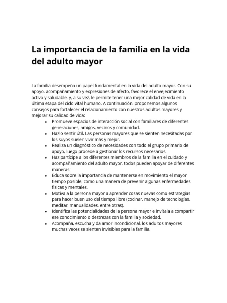 Importancia de la familia en el adulto mayor | PDF