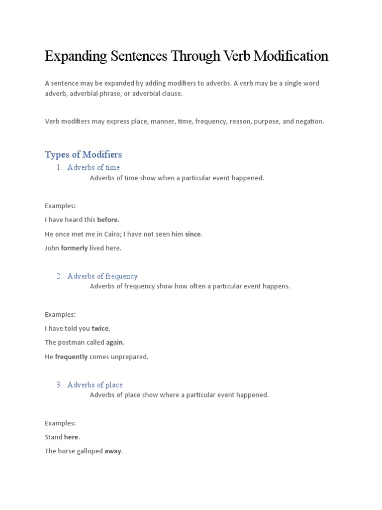 Expanding Sentences with Verb Modifiers | PDF | Adverb | Verb