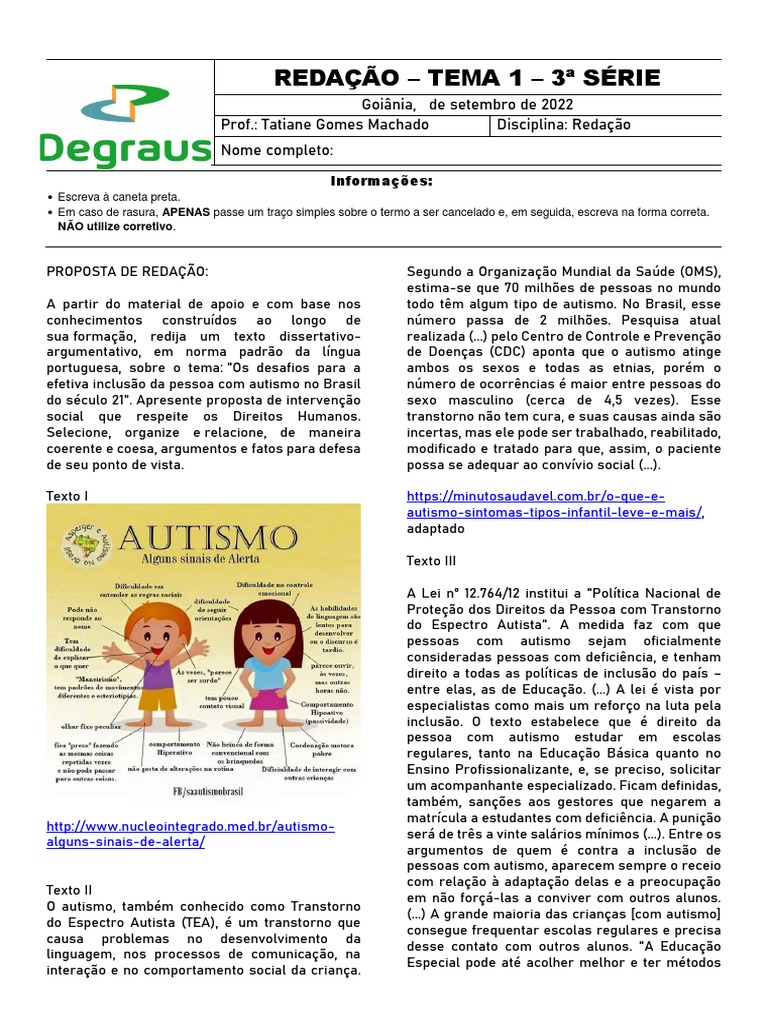 Tema 1 - OS DESAFIOS PARA A EFETIVA INCLUSÃO DA PESSOA COM AUTISMO NO ...