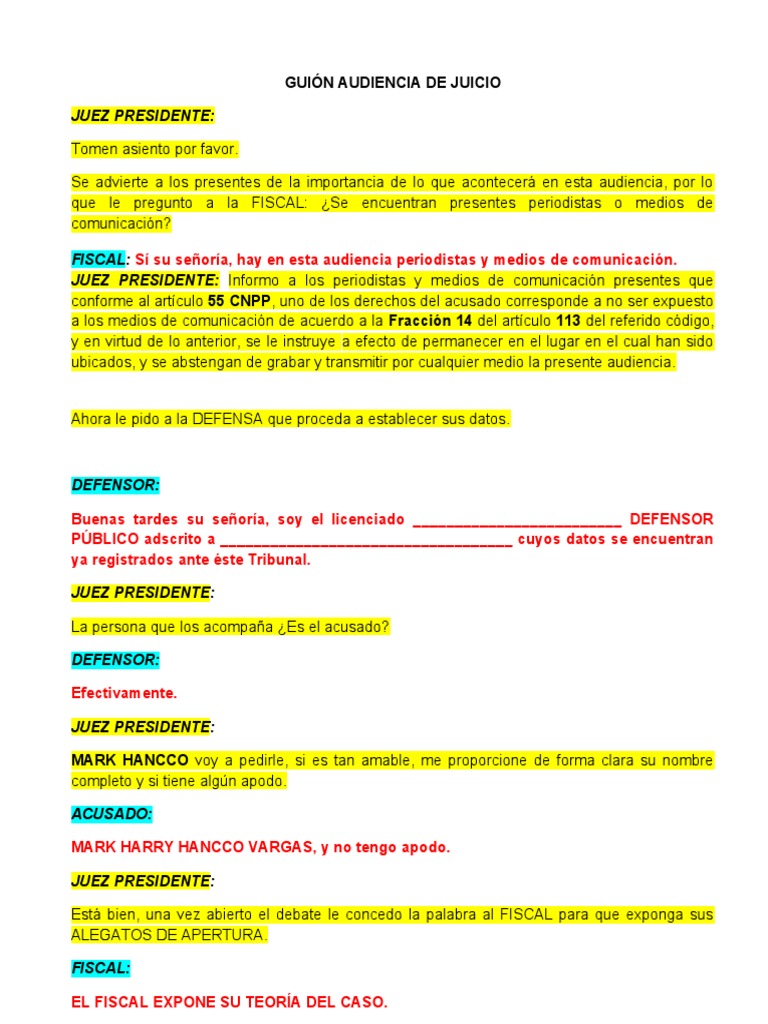 Protocolo de Audiencia de Juicio | PDF | Justicia | Crimen y violencia