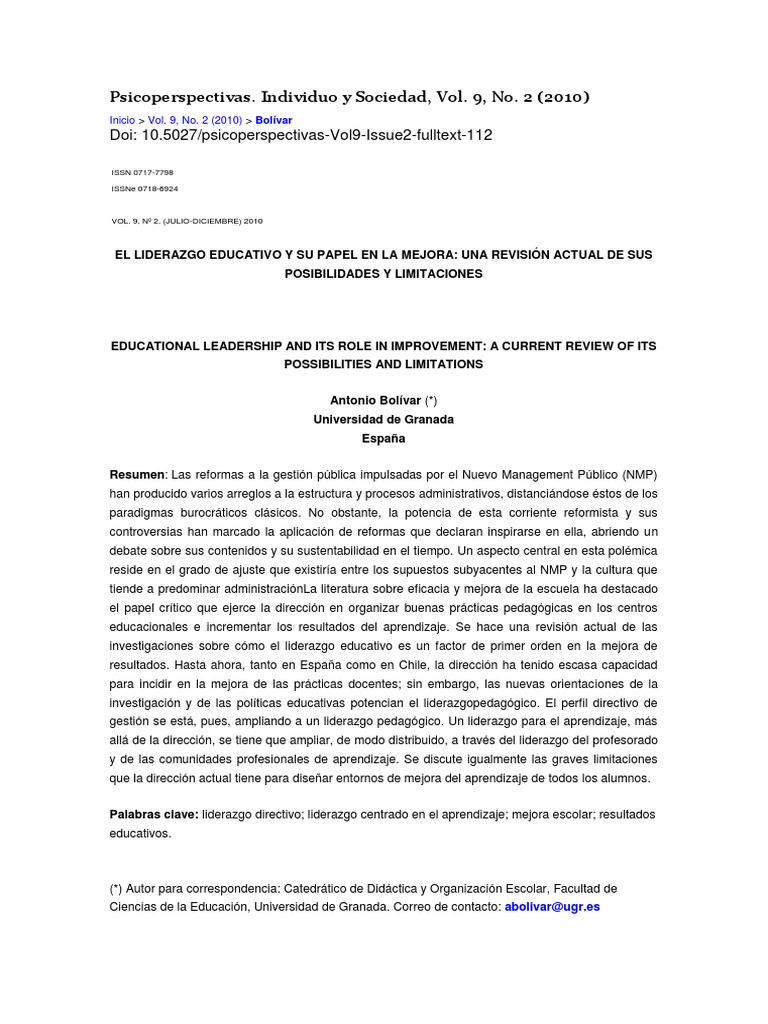 Liderazgo educativo y mejora escolar | PDF | Método de enseñanza ...