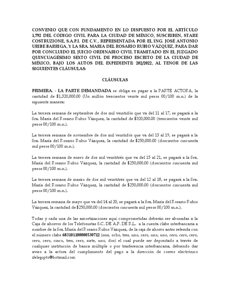 Convenio Judicial para Concluir Con El Juicio 202-2022-A | PDF ...