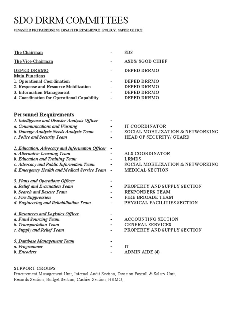 ROLES AND FUNCTIONS OF DRRM COMMITTEE Incharge PDF