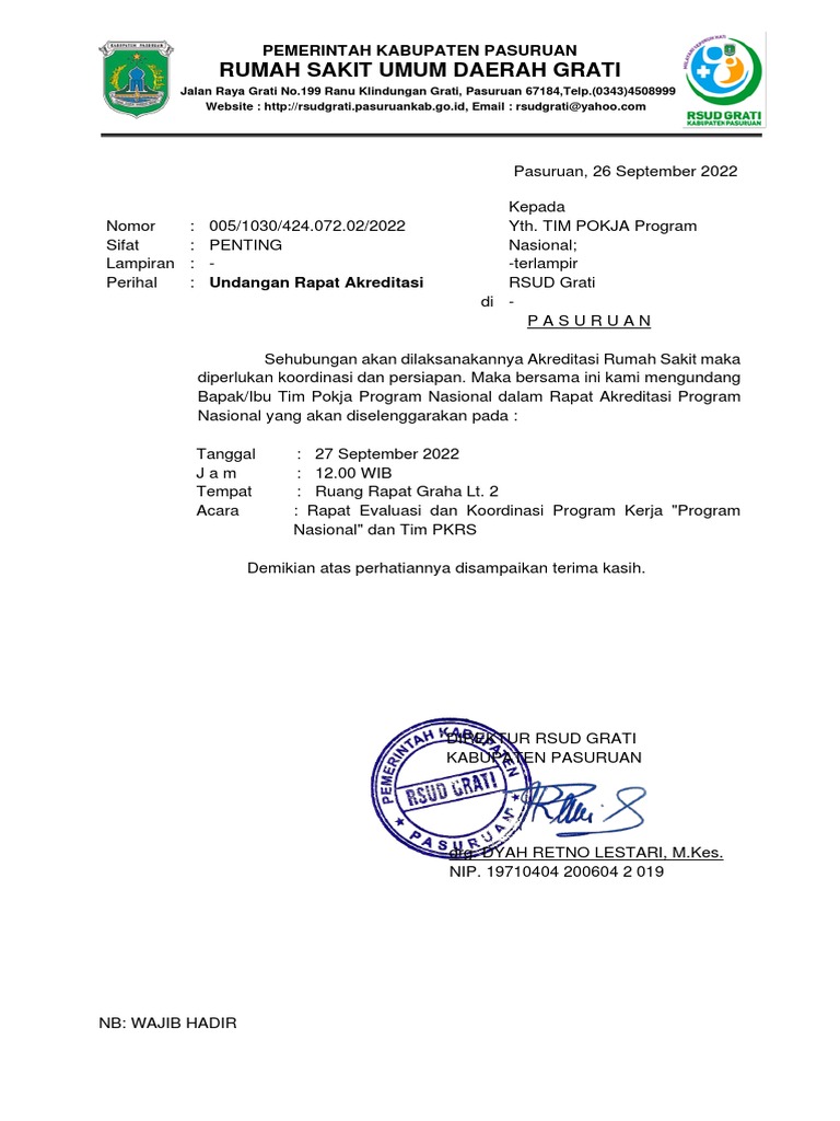 Undangan Rapat Prognas 3 | PDF