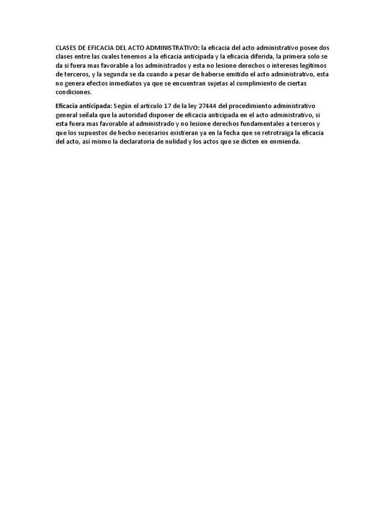 Clases de Eficacia Del Acto Administrativo y Eficacia Anticipada | PDF