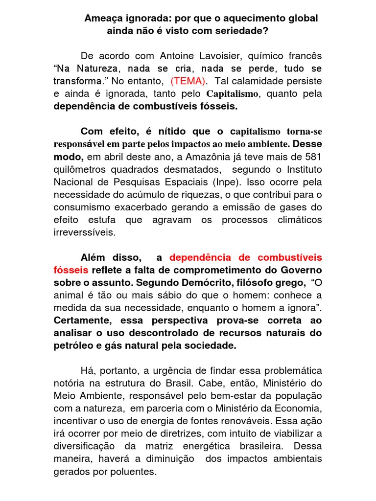 Redação Aquecimento Global | PDF