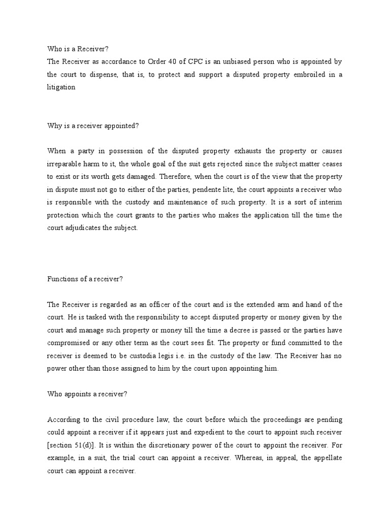 A Comprehensive Overview of Receivers in Indian Law Their Role, Appointment Process, and