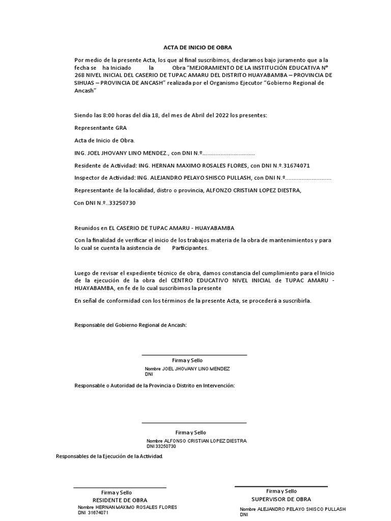 Formato - A03 Acta de Inicio de Actividad | PDF