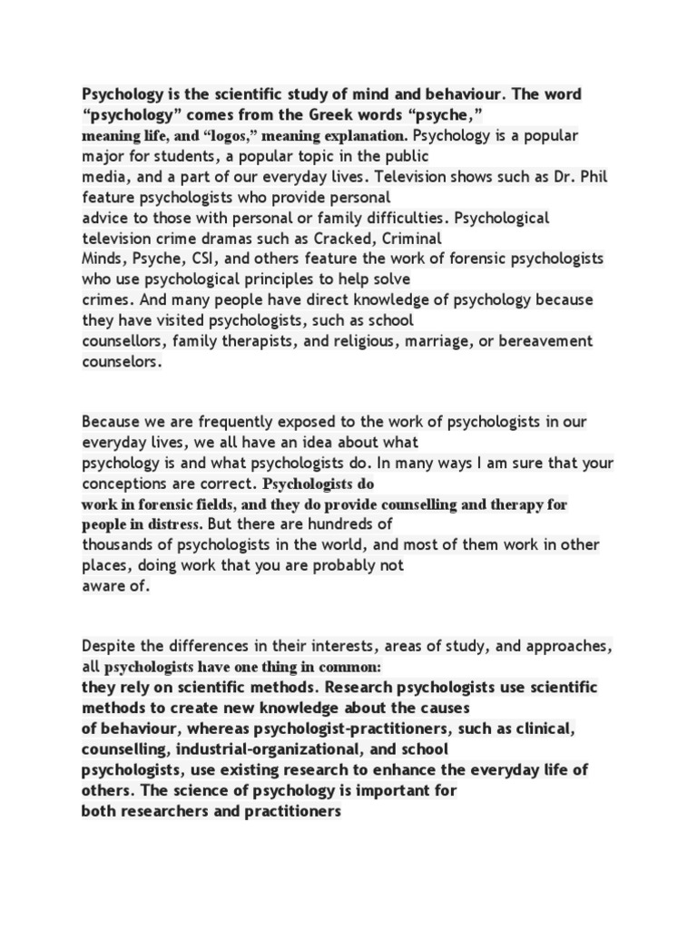 Psychology Is The Scientific Study of Mind and Behaviour | PDF