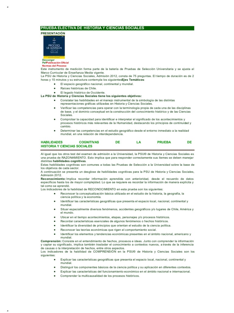 Prueba Electiva de Historia y Ciencias Sociales