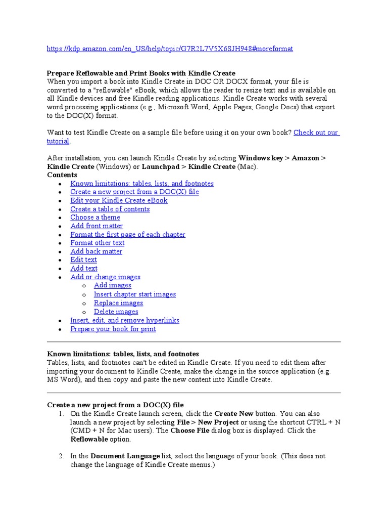 Format text and prepare reflowable and print books with kindle create
