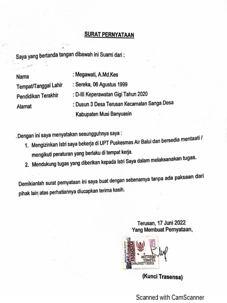 Surat Pernyataan Suami | PDF